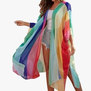 Rainbow Kimono Swimsuit Cover up